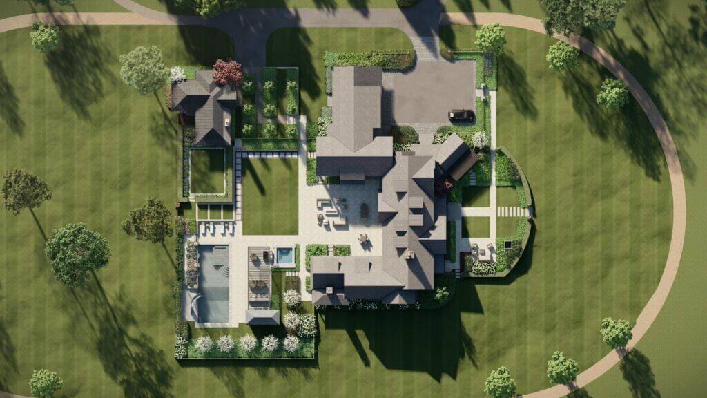 Rendering of an overhead view of a landscape design by Landbox Landscape Architecture Studio